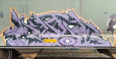 Violet and Black Stylewriting by Kuhr. This Graffiti is located in United States and was created in 2022. This Graffiti can be described as Stylewriting, Trains and Freights.