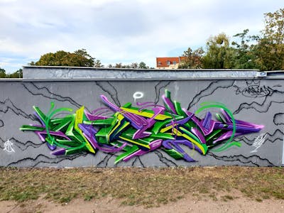 Light Green and Violet and Grey Stylewriting by angst. This Graffiti is located in Germany and was created in 2023. This Graffiti can be described as Stylewriting and 3D.