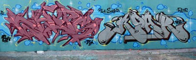 Coralle and Chrome and Light Blue Stylewriting by Chips, Coar and CDSK. This Graffiti is located in London, United Kingdom and was created in 2022. This Graffiti can be described as Stylewriting and Wall of Fame.