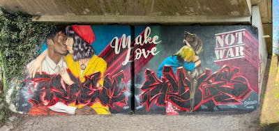 Red and Colorful Stylewriting by SHAKE and AVEM. This Graffiti is located in Leer, Germany and was created in 2024. This Graffiti can be described as Stylewriting, Characters and Streetart.