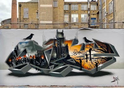 Grey and Orange Stylewriting by Only E1. This Graffiti is located in London, United Kingdom and was created in 2021. This Graffiti can be described as Stylewriting, Characters and 3D.