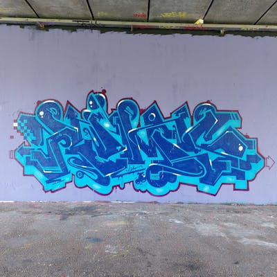 Light Blue and Blue Stylewriting by Rims. This Graffiti is located in Dordrecht, Netherlands and was created in 2022. This Graffiti can be described as Stylewriting and Wall of Fame.
