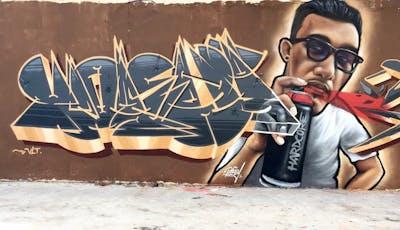 Colorful and Brown Stylewriting by Violent and PakeyOne. This Graffiti is located in Kuala Lumpur, Malaysia and was created in 2016. This Graffiti can be described as Stylewriting, Characters and Wall of Fame.