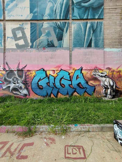 Colorful Stylewriting by Giga. This Graffiti is located in Torino, Italy and was created in 2021. This Graffiti can be described as Stylewriting, Characters and Wall of Fame.