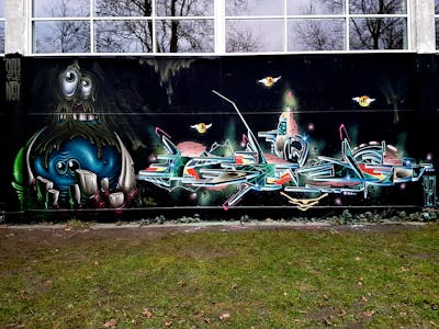 Colorful Stylewriting by Gosp and Mone. This Graffiti is located in Hamburg, Germany and was created in 2019. This Graffiti can be described as Stylewriting and Characters.