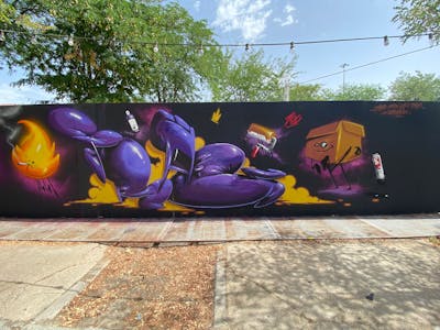 Violet and Orange 3D by TRAS and czb. This Graffiti is located in madrid, Spain and was created in 2020. This Graffiti can be described as 3D, Characters, Stylewriting and Wall of Fame.