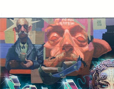 Orange and Colorful Murals by Graff.Funk, Nexgraff and nex. This Graffiti is located in Leipzig, Germany and was created in 2023. This Graffiti can be described as Murals, Stylewriting and Characters.
