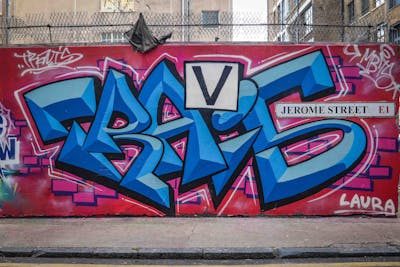 Light Blue and Red Stylewriting by Travis. This Graffiti is located in London, United Kingdom and was created in 2019. This Graffiti can be described as Stylewriting and Wall of Fame.