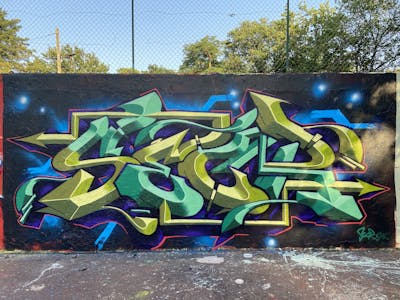 Cyan and Light Green and Colorful Stylewriting by Secr. This Graffiti is located in Paris, France and was created in 2023.