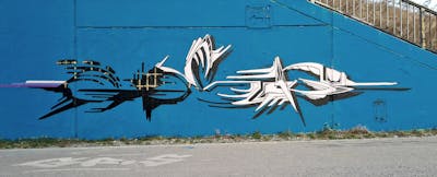 Black and Blue and White Stylewriting by Gosp. This Graffiti is located in Leipzig, Germany and was created in 2022. This Graffiti can be described as Stylewriting and Wall of Fame.