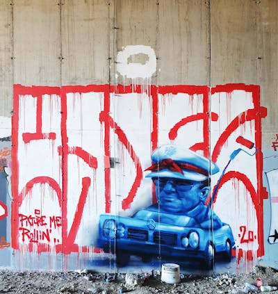 Red and White and Light Blue Stylewriting by Hades. This Graffiti is located in Sarajevo, Bosnia and Herzegovina and was created in 2020. This Graffiti can be described as Stylewriting, Characters, Streetart and Roll Up.