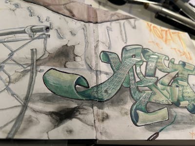 Grey and Light Green Stylewriting by XQIZIT. This Graffiti is located in Jamaica Queens, United States and was created in 2023. This Graffiti can be described as Stylewriting, 3D and Blackbook.