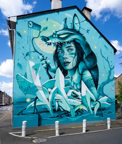 Cyan Stylewriting by scaf, Abys and VALER. This Graffiti is located in Longlaville, France and was created in 2022. This Graffiti can be described as Stylewriting, Characters, Murals and 3D.