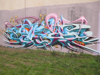 Light Blue and Coralle Stylewriting by Kezam. This Graffiti is located in Melbourne, Australia and was created in 2020. This Graffiti can be described as Stylewriting and 3D.