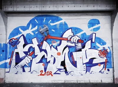 Light Blue and White and Red Stylewriting by Hades. This Graffiti is located in Sarajevo, Bosnia and Herzegovina and was created in 2018. This Graffiti can be described as Stylewriting, Abandoned, Streetart and Characters.