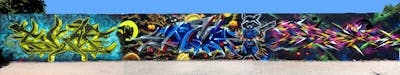 Colorful Stylewriting by Skaf, angst and Vobes. This Graffiti is located in HALLE, Germany and was created in 2022. This Graffiti can be described as Stylewriting, Characters and Wall of Fame.
