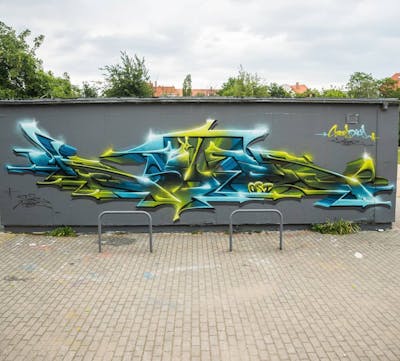 Colorful Stylewriting by Köter. This Graffiti is located in Leipzig, Germany and was created in 2019. This Graffiti can be described as Stylewriting, Futuristic and Wall of Fame.