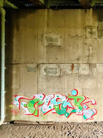 Colorful and Light Green Stylewriting by MOI. This Graffiti is located in Jersey City, United States and was created in 2023. This Graffiti can be described as Stylewriting and Abandoned.