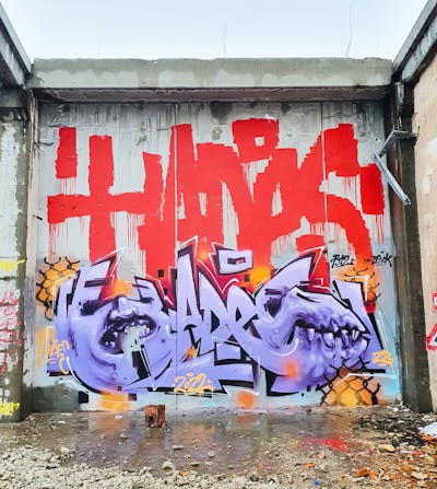 Violet and Red and Colorful Stylewriting by Hades. This Graffiti is located in Sarajevo, Bosnia and Herzegovina and was created in 2022. This Graffiti can be described as Stylewriting, Roll Up and Abandoned.