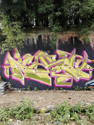 Beige and Coralle and Light Green Stylewriting by AGST. This Graffiti is located in Jakarta, Indonesia and was created in 2024.