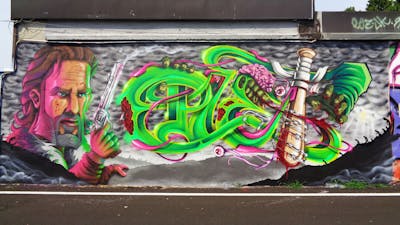 Colorful and Light Green Stylewriting by PLET. This Graffiti is located in Milan, Italy and was created in 2022. This Graffiti can be described as Stylewriting and Characters.