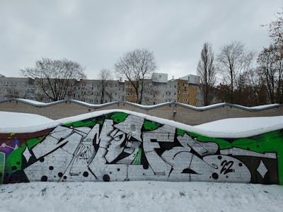Chrome and Green and Black Stylewriting by Fems173. This Graffiti is located in lublin, Poland and was created in 2023. This Graffiti can be described as Stylewriting and Characters.