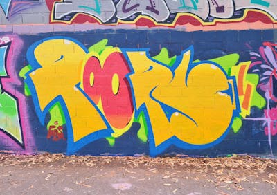 Yellow and Colorful Stylewriting by Poops. This Graffiti is located in Australia and was created in 2024. This Graffiti can be described as Stylewriting and Wall of Fame.