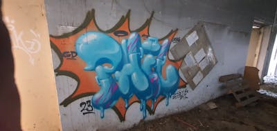 Light Blue and Orange Stylewriting by fil, graffdinamics, urbansoldierz and Mtr clan. This Graffiti is located in Lleida, Spain and was created in 2023. This Graffiti can be described as Stylewriting and Abandoned.