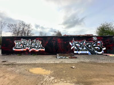 Black and Grey and Light Blue Stylewriting by Gaps, Brick and Plas. This Graffiti is located in Leipzig, Germany and was created in 2024. This Graffiti can be described as Stylewriting, Characters and Wall of Fame.