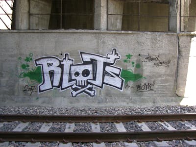 Chrome and Black Stylewriting by Riots. This Graffiti is located in Bologna, Italy and was created in 2007. This Graffiti can be described as Stylewriting, Characters and Line Bombing.