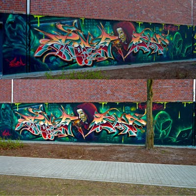 Colorful Stylewriting by Jason and Jason one. This Graffiti is located in Lüneburg, Germany and was created in 2022. This Graffiti can be described as Stylewriting, Characters and Wall of Fame.