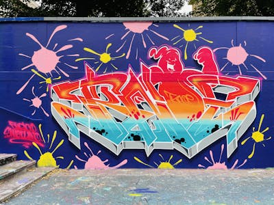 Colorful Stylewriting by Techno and CAS. This Graffiti is located in London, United Kingdom and was created in 2021. This Graffiti can be described as Stylewriting, Characters and Wall of Fame.