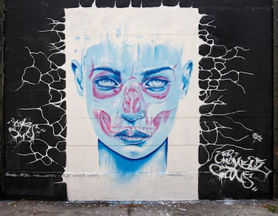 White and Light Blue Characters by Cors One. This Graffiti is located in Berlin, Germany and was created in 2022.