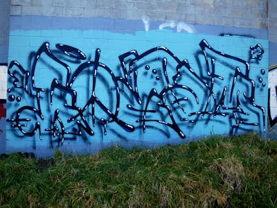Black and Light Blue Stylewriting by Kezam. This Graffiti is located in Auckland, New Zealand and was created in 2023. This Graffiti can be described as Stylewriting and 3D.