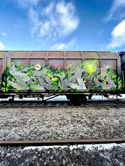 Grey and Light Green Stylewriting by Pencil. This Graffiti is located in Stockholm, Sweden and was created in 2022. This Graffiti can be described as Stylewriting, Trains and Freights.