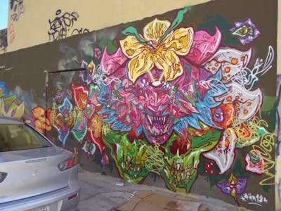 Colorful Streetart by Pun18 and ADM. This Graffiti is located in San Juan, Puerto Rico and was created in 2011. This Graffiti can be described as Streetart and Wall of Fame.