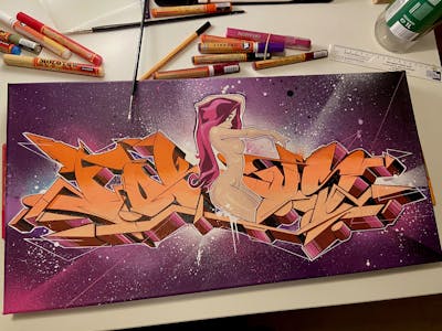 Orange and Colorful Canvas by FOKUS.81. This Graffiti is located in Fürth, Germany and was created in 2020. This Graffiti can be described as Canvas, Stylewriting and Characters.