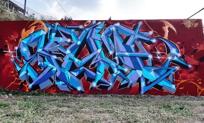 Light Blue and Red and Colorful Stylewriting by Spant. This Graffiti is located in Levadia, Greece and was created in 2023.