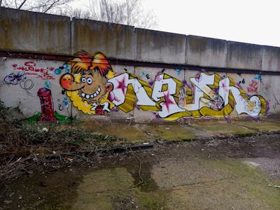 White and Colorful and Yellow Stylewriting by Onrush73. This Graffiti is located in Denbosch, Netherlands and was created in 2024. This Graffiti can be described as Stylewriting, Characters and Abandoned.