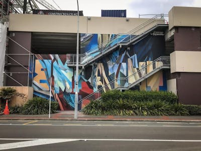 Colorful Murals by Askew and Berst. This Graffiti is located in lower hutt, New Zealand and was created in 2021. This Graffiti can be described as Murals.