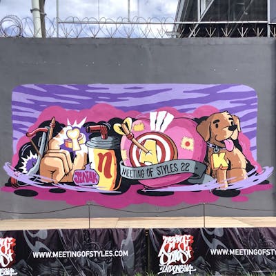 Violet and Coralle Stylewriting by JINAK. This Graffiti is located in Batam, Indonesia and was created in 2022. This Graffiti can be described as Stylewriting, Characters and Wall of Fame.