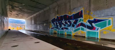 Colorful Stylewriting by Tirol and M5. This Graffiti is located in Lillehammer, Norway and was created in 2023. This Graffiti can be described as Stylewriting and Abandoned.