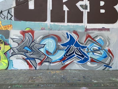 Grey and Light Blue Stylewriting by News. This Graffiti is located in Groningen, Netherlands and was created in 2022.