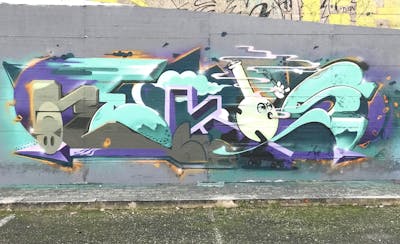 Colorful and Cyan Stylewriting by Nekos. This Graffiti is located in Italy and was created in 2022. This Graffiti can be described as Stylewriting and Wall of Fame.