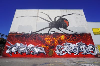 Red and Grey Stylewriting by ECKS, Lorenzo and Amuck. This Graffiti is located in Fremantle, WA, Australia and was created in 2024. This Graffiti can be described as Stylewriting, Characters, Murals and Streetart.