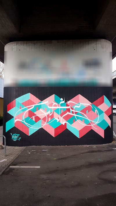 Coralle and Cyan Futuristic by urine and OST. This Graffiti is located in Konstanz, Germany and was created in 2019. This Graffiti can be described as Futuristic, Wall of Fame and Handstyles.