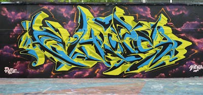 Yellow and Light Blue and Colorful Stylewriting by CDSK and Chips. This Graffiti is located in London, United Kingdom and was created in 2024. This Graffiti can be described as Stylewriting and Wall of Fame.