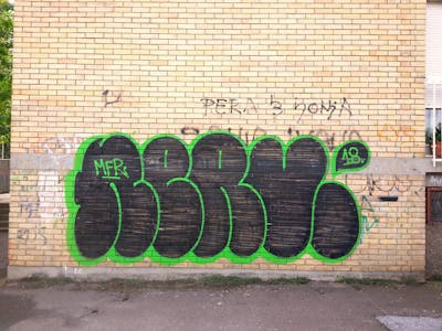 Black and Light Green Stylewriting by Nerv. This Graffiti is located in Novi Sad, Serbia and was created in 2018. This Graffiti can be described as Stylewriting, Throw Up and Street Bombing.