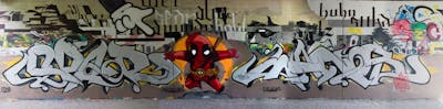 Colorful Stylewriting by SPAR, MANOS and CREW 865. This Graffiti is located in Bayreuth, Germany and was created in 2018. This Graffiti can be described as Stylewriting, Characters and Wall of Fame.