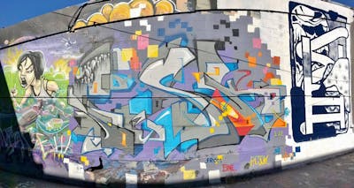 Colorful Stylewriting by PESOK, BOHDI and QUELL. This Graffiti is located in Brisbane, Australia and was created in 2022. This Graffiti can be described as Stylewriting, Characters, Streetart and Wall of Fame.